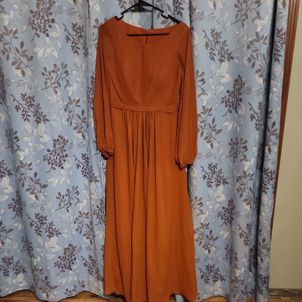 Elegant Rust Long Sleeve Dress